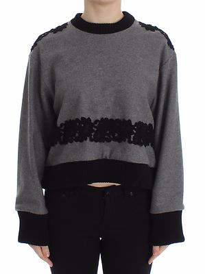 Pre-owned Dolce & Gabbana Sweater Gray Black Lace Wool Cashmere It44 /us10 / L Rrp $1800