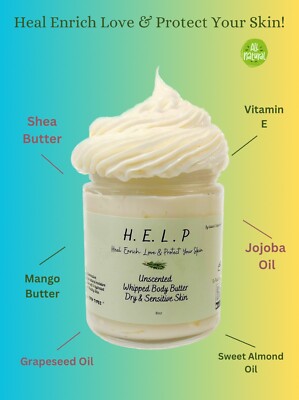 WHIPPED BODY BUTTER UNSCENTED Dry Sensitive Nongreasy Shea Butter 7oz