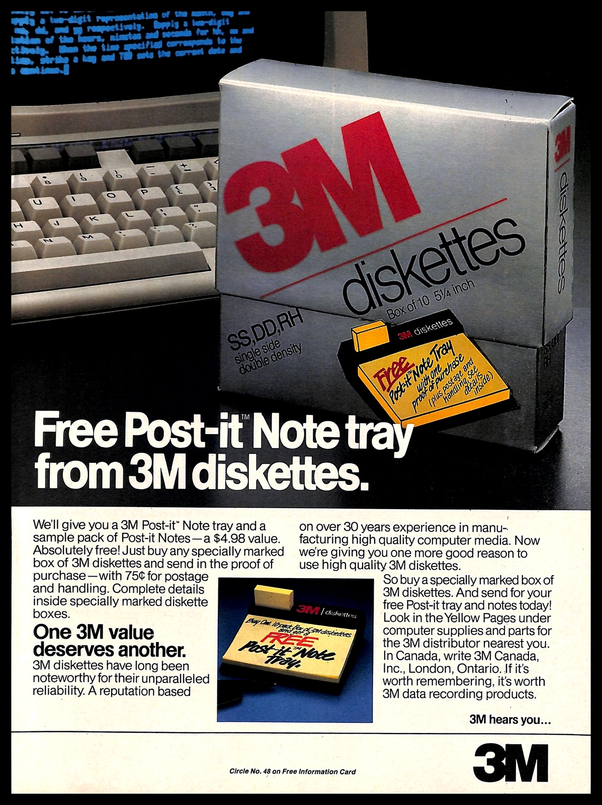 1983 3M Diskettes Vintage PRINT ADVERTISEMENT Floppy Disk Data Drive