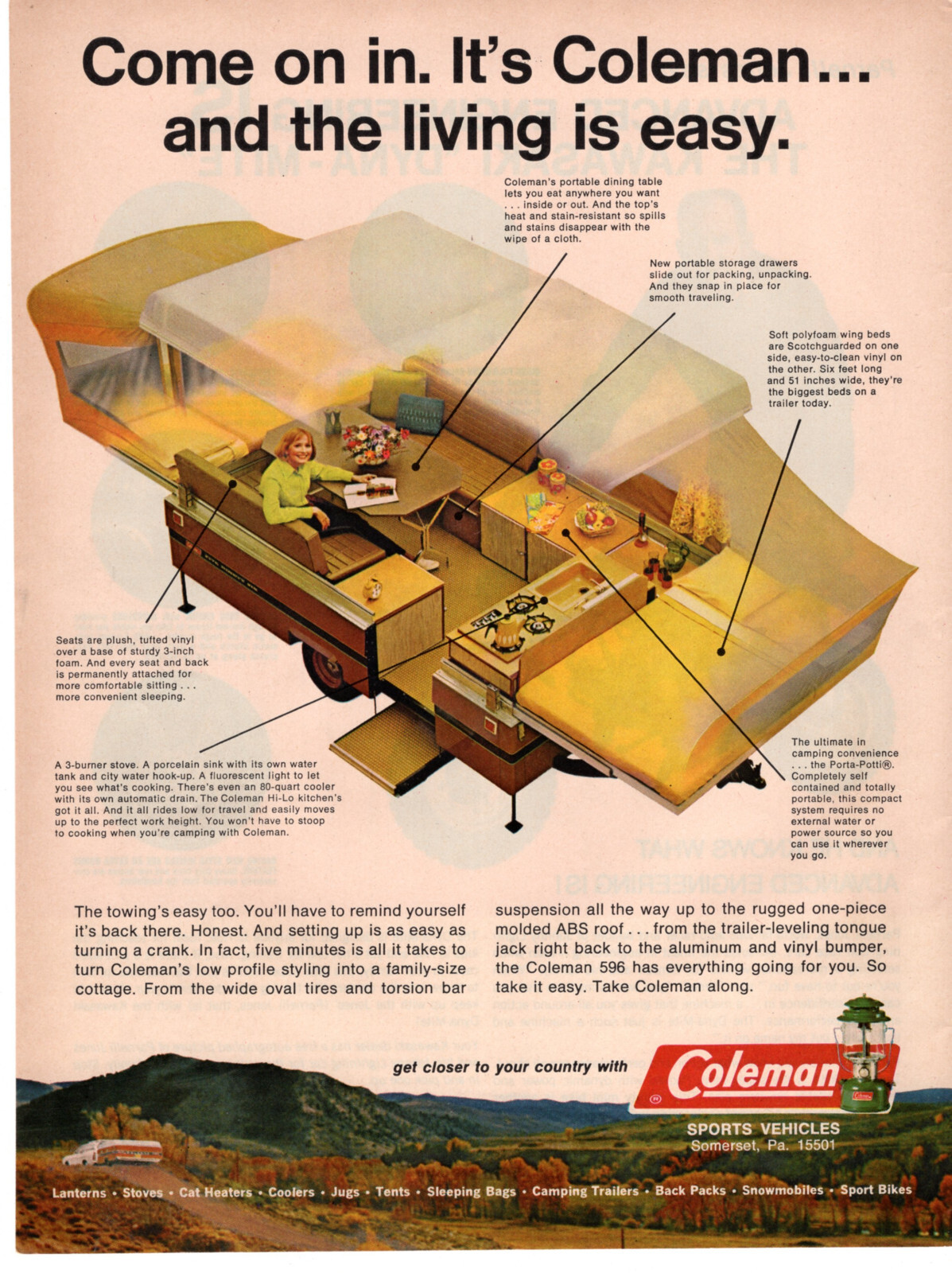 Coleman 596 Pop Up Camper RV Travel Trailer 1971 Vintage Print Ad Original eBay