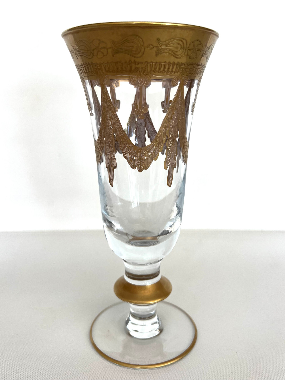 MEDICI FOOTED CHAMPAGNE FLUTE GLASS 24K GOLD NEIMAN MARCUS