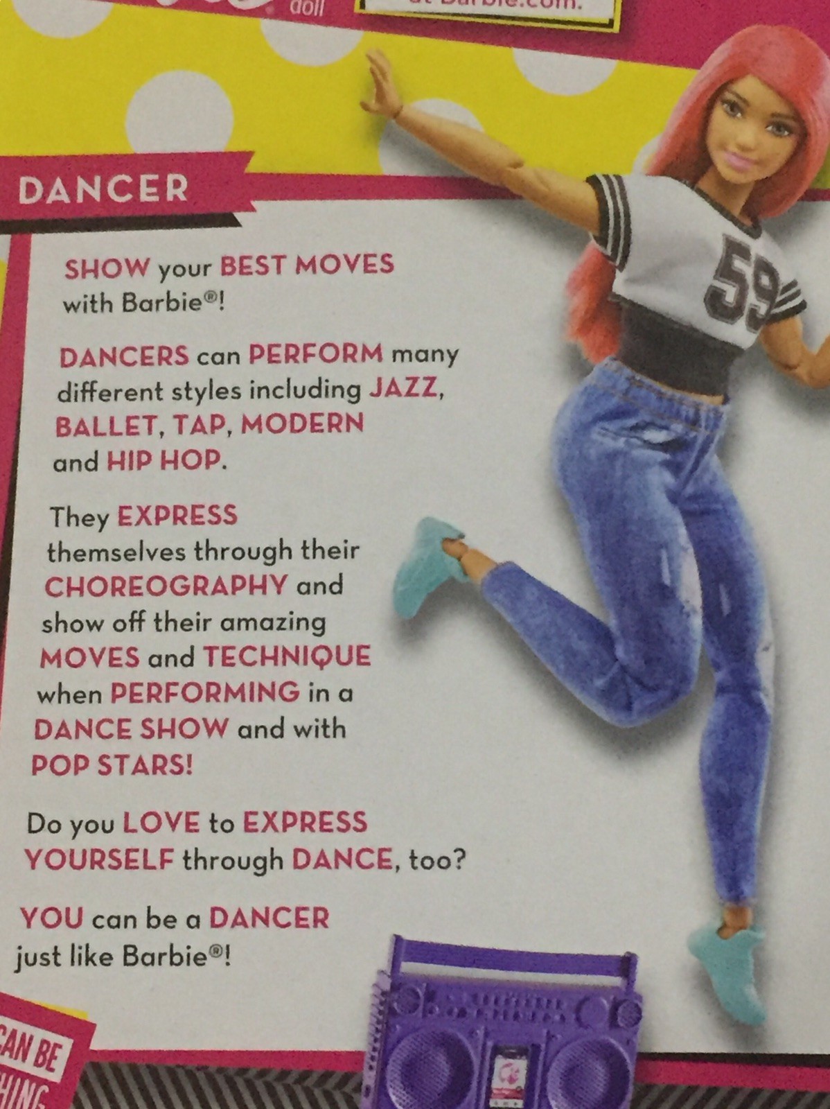 Barbie Made to Move Dancer Doll ~ Curvy ~ Boombox ~ Pink Hair ~ FUN!