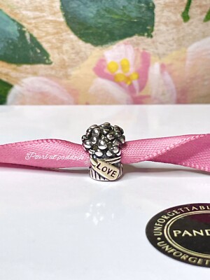 Pandora Sterling Silver & 14kt Gold Bouquet Of Flowers Charm W/Gift Box V