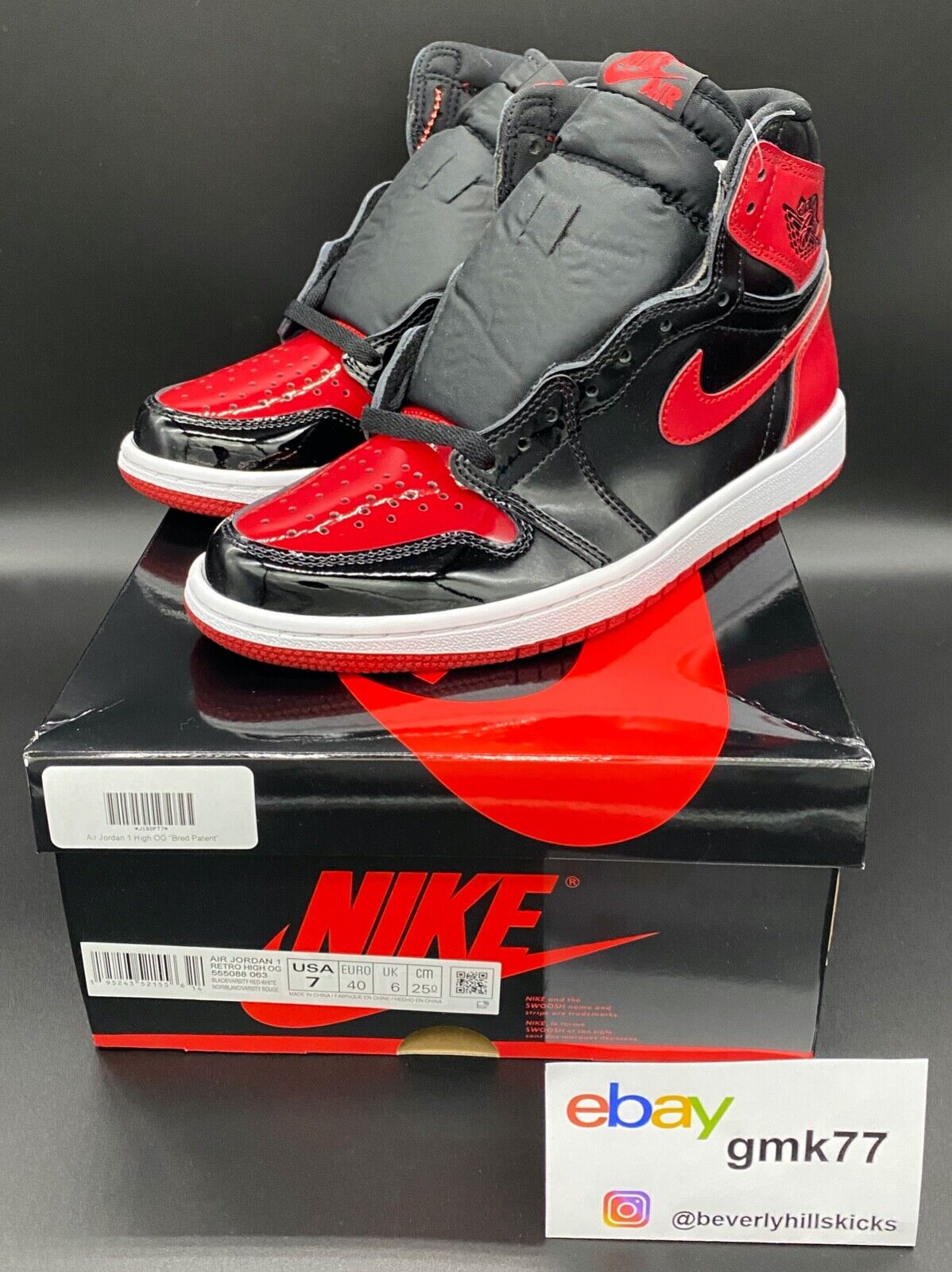 Nike Air Jordan 1 Retro High Patent Leather Bred 555088-063 Nike Air Jordan 1 Retro High Patent Leather Bred 555088-063