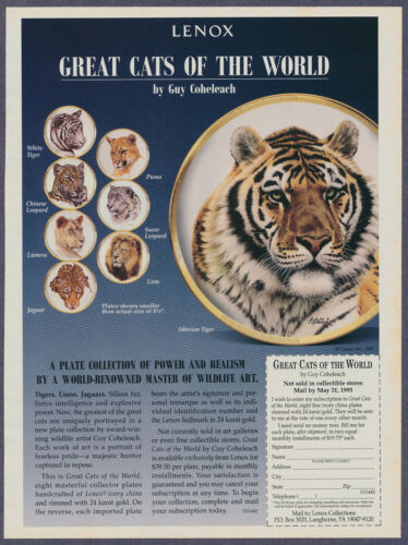 Lion Jaguar Leopard Tiger Puma Cats Lenox Plates Vintage Magazine Print Ad 1995