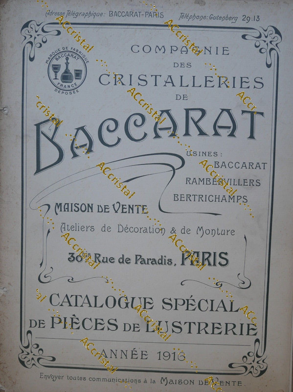 Catalogue  Baccarat SpÃ©Cial De PiÃ¨Ces De Lustrerie 1916 Pampille Lustre Pampille