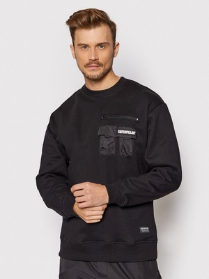 

CAT Pocket Logo Crewneck Мужская черная спортивная толстовка Casual Lifestyle Crew, Черный
