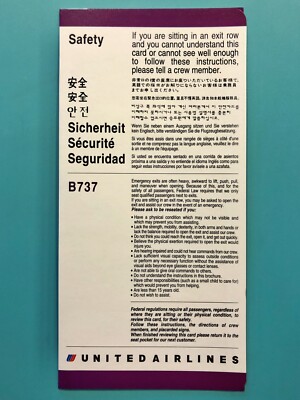 1998 UNITED AIRLINES SAFETY CARD--737