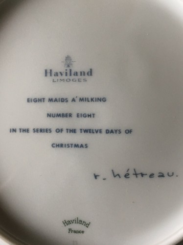 Haviland Limoges  Eight Maids A Milking  #8 In Christmas Series Plates  Yr. 1977
