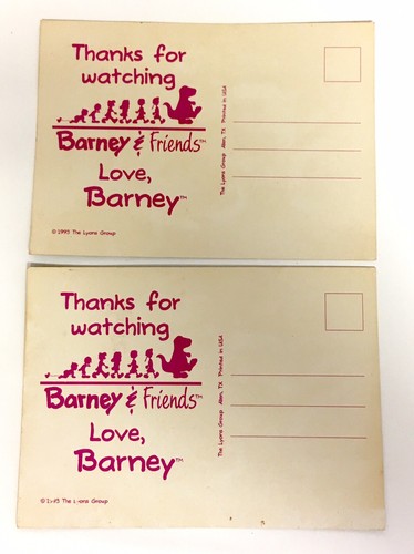 2 X Rare Vintage 1993 Barney & Friends Promotional Postcards