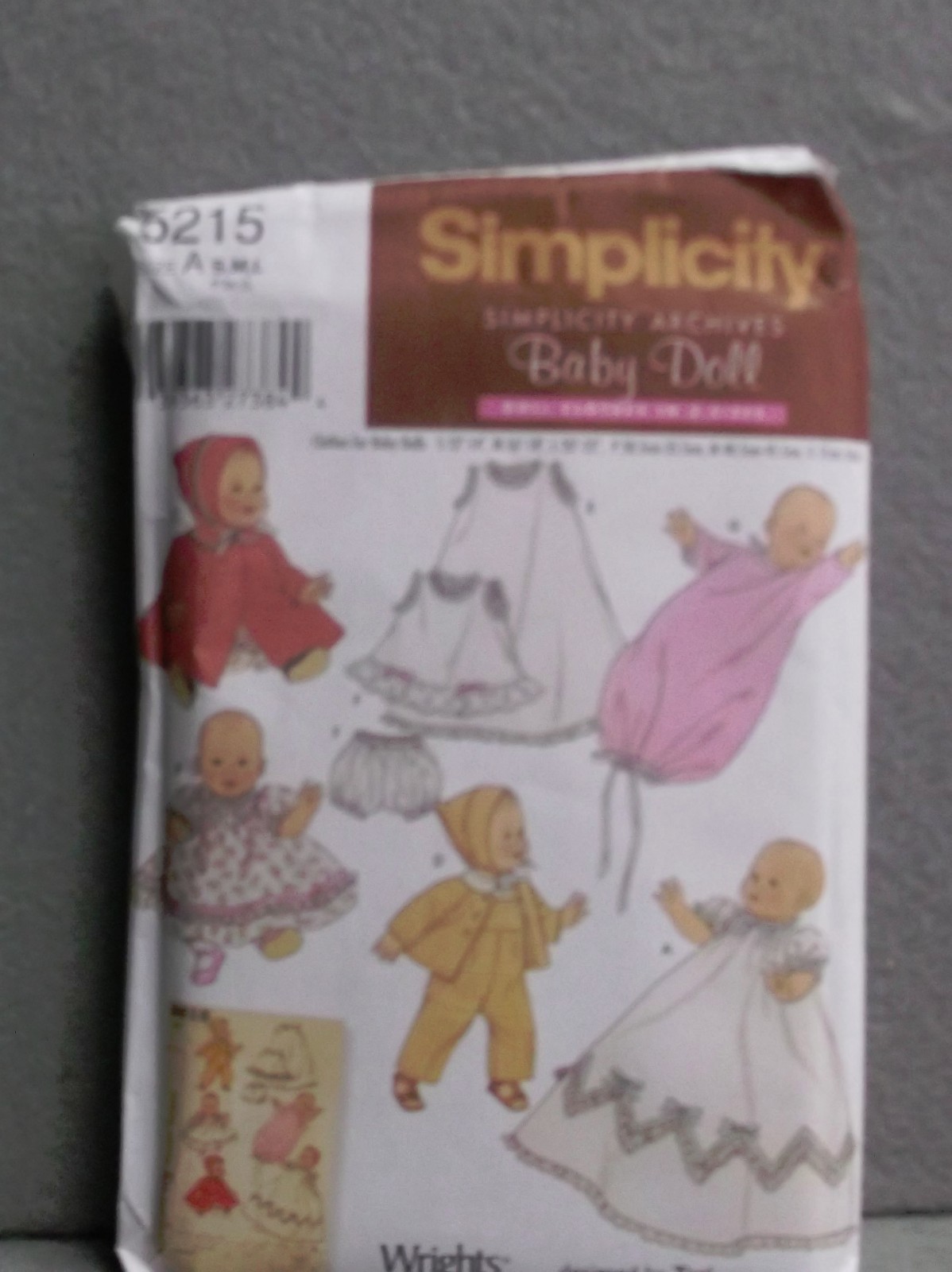 SIMPLICITY ARCHIVES BABY DOLL PATTERN 5215 UNCUT 2000s Doll Clothes 3 Sizes