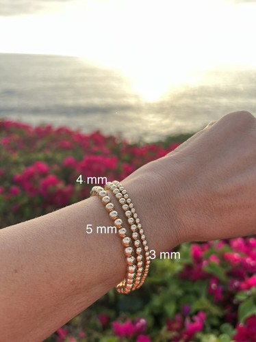Pre-owned Jewelry By Paula 14k Yellow Solid Real Gold 3 Mm Bead Round Ball Bracelet 7.5" Heavy Stamped