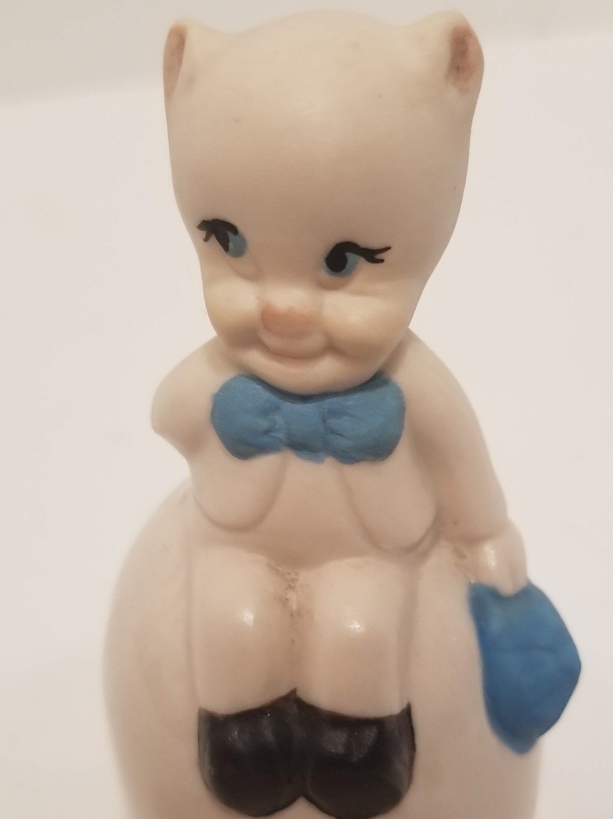 Vintage Pig Bell Pink Cute Piggy with Bow Tie and Cap