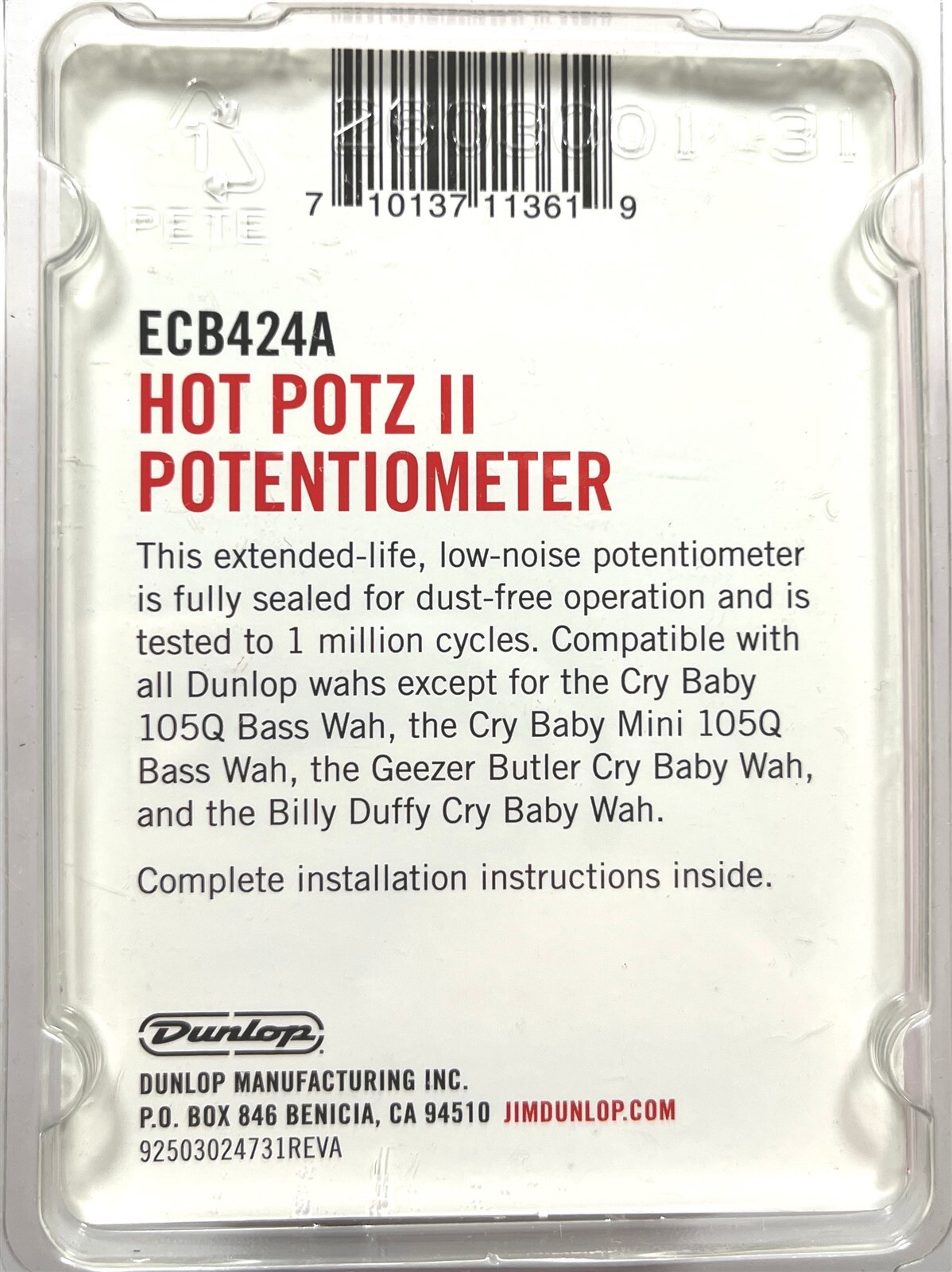 Dunlop Crybaby Wah Pot Hot Potz II Potentometer 470k Extended Life