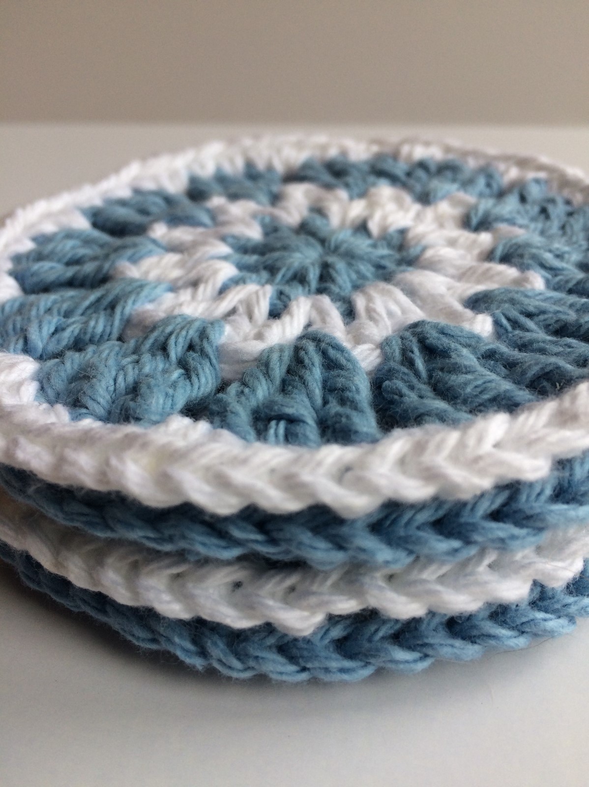 Handmade Crochet Round Mandala Coasters - Set of 4 - Blue/White - 100% Cotton