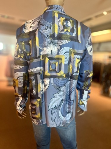 Pre-owned Versace Collection Silk Blue Print Shirt In Multicolor