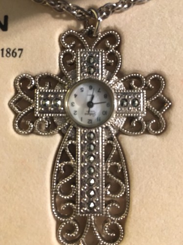 Galaxie by Elgin Cross Pendant Watch  • Filigree Marcasite • NEW! • New Battery!