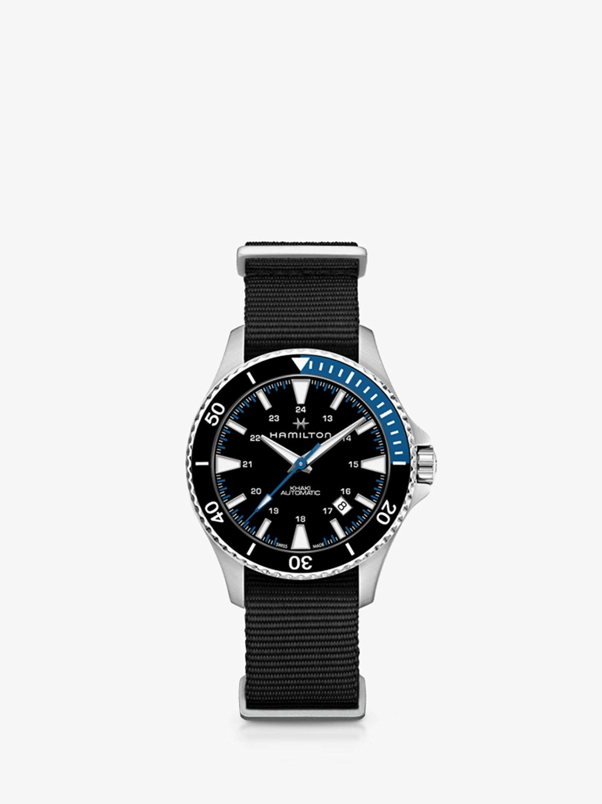 Pre-owned Hamilton H82315931 Khaki Scuba Automatic Black Dial Batman Bezel Men's Watch