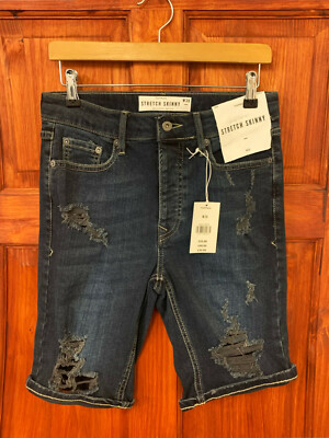 Topman Mens Casual Ripped Denim Distressed Skinny Fit Stretch Shorts in Blue