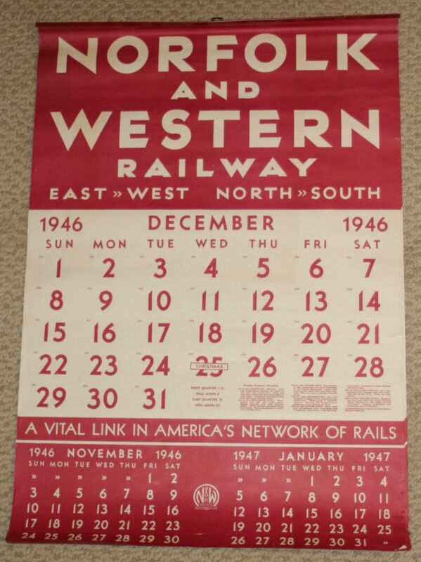 Norfolk & Western Rwy Calendar - Dec 1946 - Nov 1947 COMPLETE