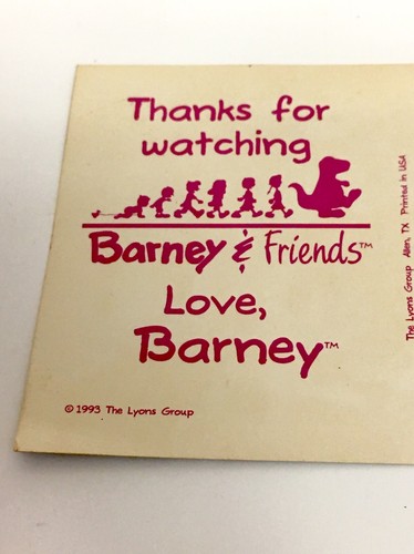 2 X Rare Vintage 1993 Barney & Friends Promotional Postcards