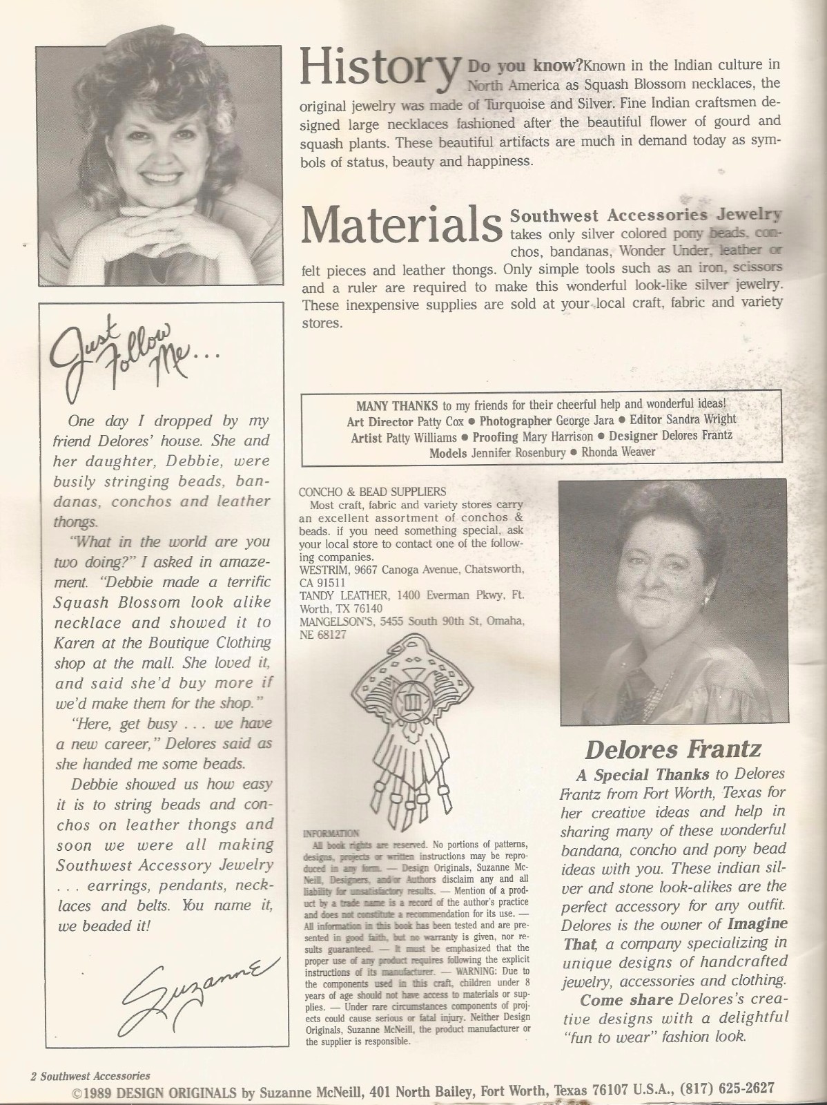 Pattern Leaflet SOUTHWEST ACCESSORIES EASY JEWELRY by Delores Frantz #2078