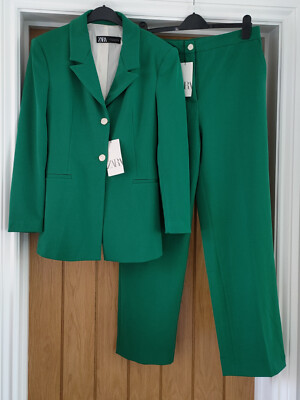 ZARA 2 PIECE SUIT Fitted Blazer Straight Trousers With Pearly Button XS S L
