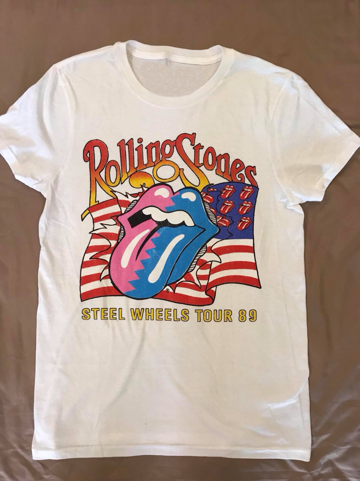 VINTAGE THE ROLLING STONES STEEL WHEELS TOUR 1989 TOUR CONCERT T-SHIRT WHITE