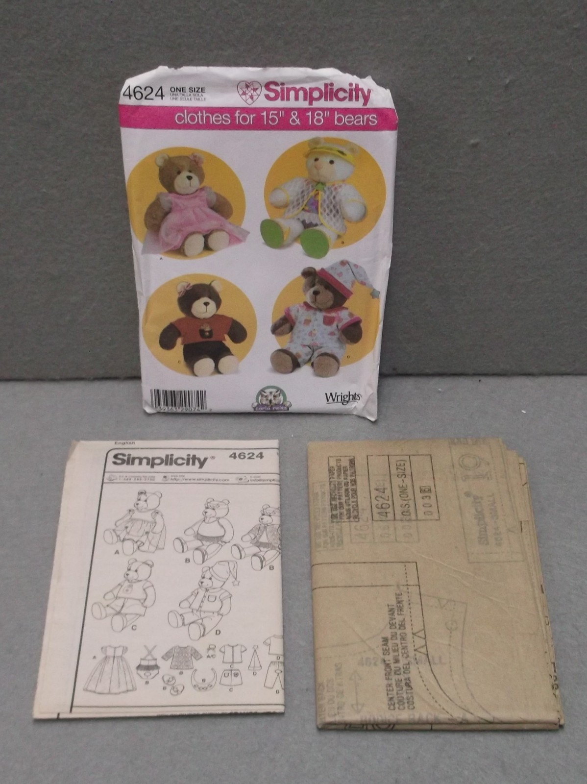SIMPLICITY BEAR CLOTHES PATTERN 4624 UNCUT Bear Length 15