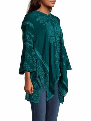 Pre-owned Johnny Was Temperty Lorelai Tunic In Lakeside - Size S In Green