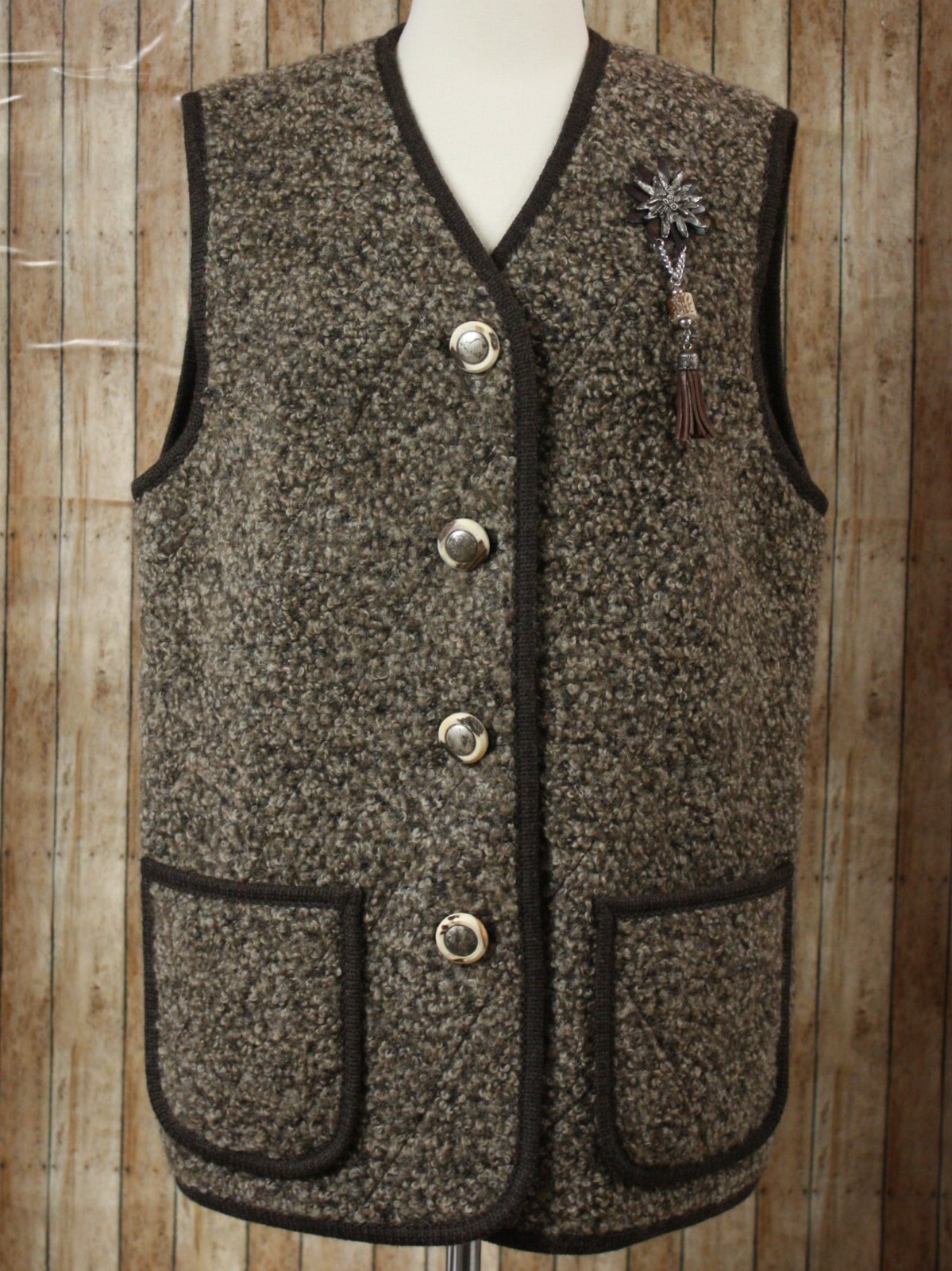 Steinbock Austria Berber Wool Blend Button Vest and Pin
