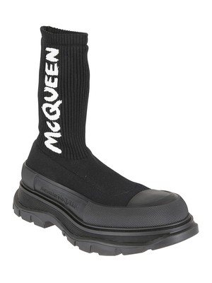 Pre-owned Alexander Mcqueen Knit Thread Sock Boots In Black/white