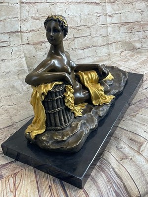 100% Bronze Sculpture Art Nouveau Nude Woman by Canova Gilt Masterpiece