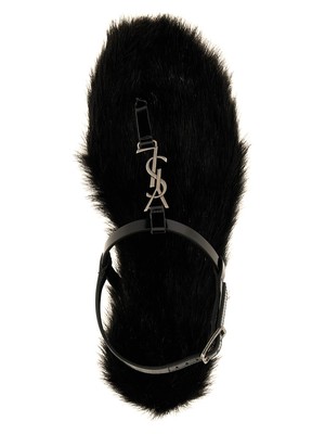 Pre-owned Saint Laurent Cassandra Leather Sandals In Black