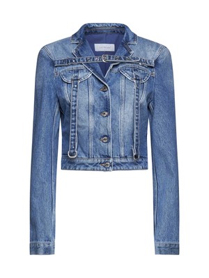 Pre-owned Off-white Cargo Crop Denim Jacket In Blue