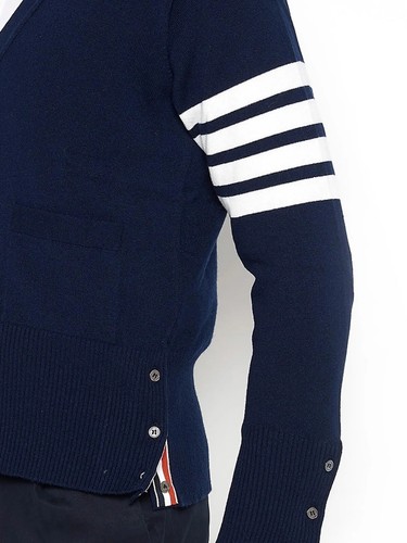 Pre-owned Thom Browne 4-bar Stripe V Neck Cardigan Navy Size 1 Color Navy In Blue
