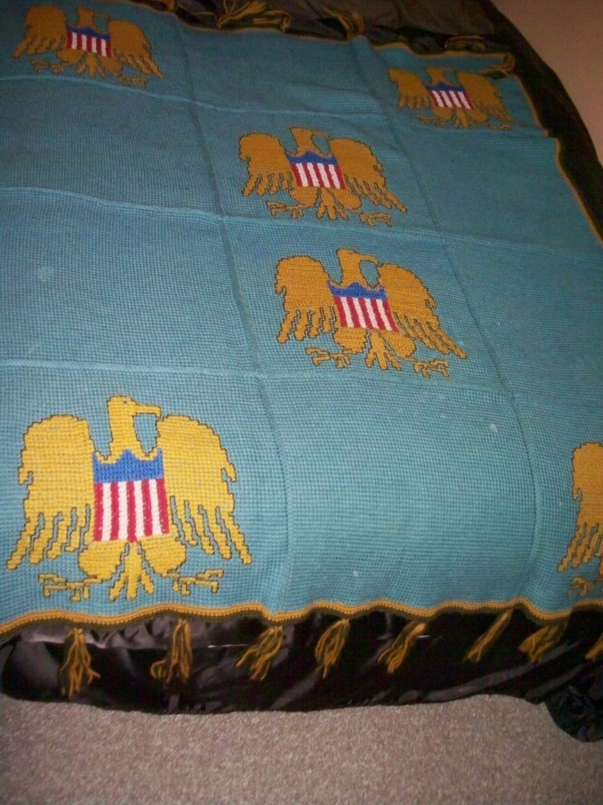Vintage Handmade Americana Eagle Afghan NR