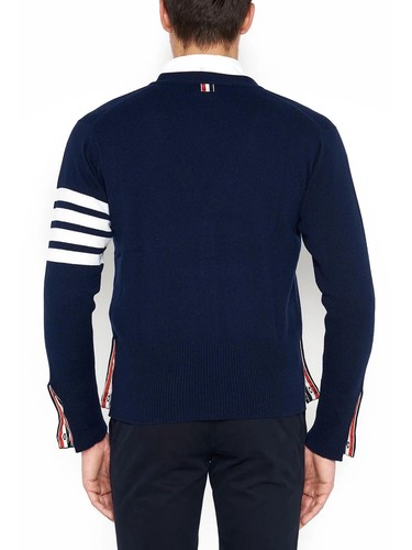 Pre-owned Thom Browne 4-bar Stripe V Neck Cardigan Navy Size 1 Color Navy In Blue