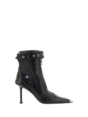 Pre-owned Alexander Mcqueen Slash Biker Ankle Boots In Black/black/silver