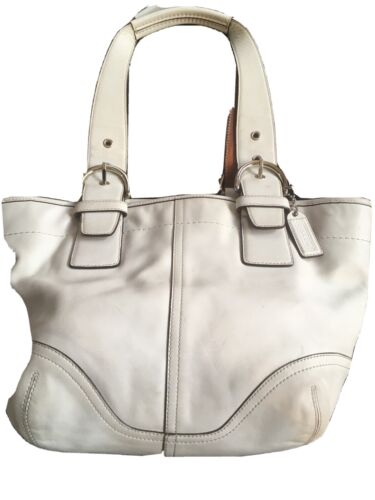 Vintage Coach K056-9544 Ivory Leather Satchel wide strap Tan