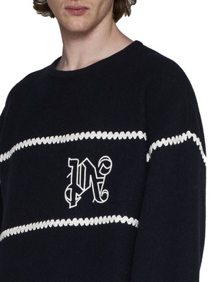 Pre-owned Palm Angels Monogrammed Striped Sweater In Blue