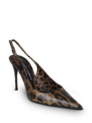 Pre-owned Dolce & Gabbana Animalier Print Slingback Pumps In Brown