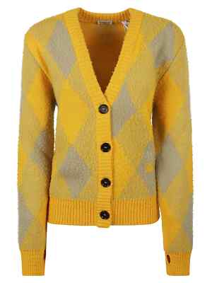 Pre-owned Burberry Diamond Patterned Rib Trim Cardigan In Yellow, Grey