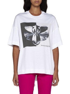 Pre-owned Alexander Mcqueen Photographic Orchid T-shirt In White