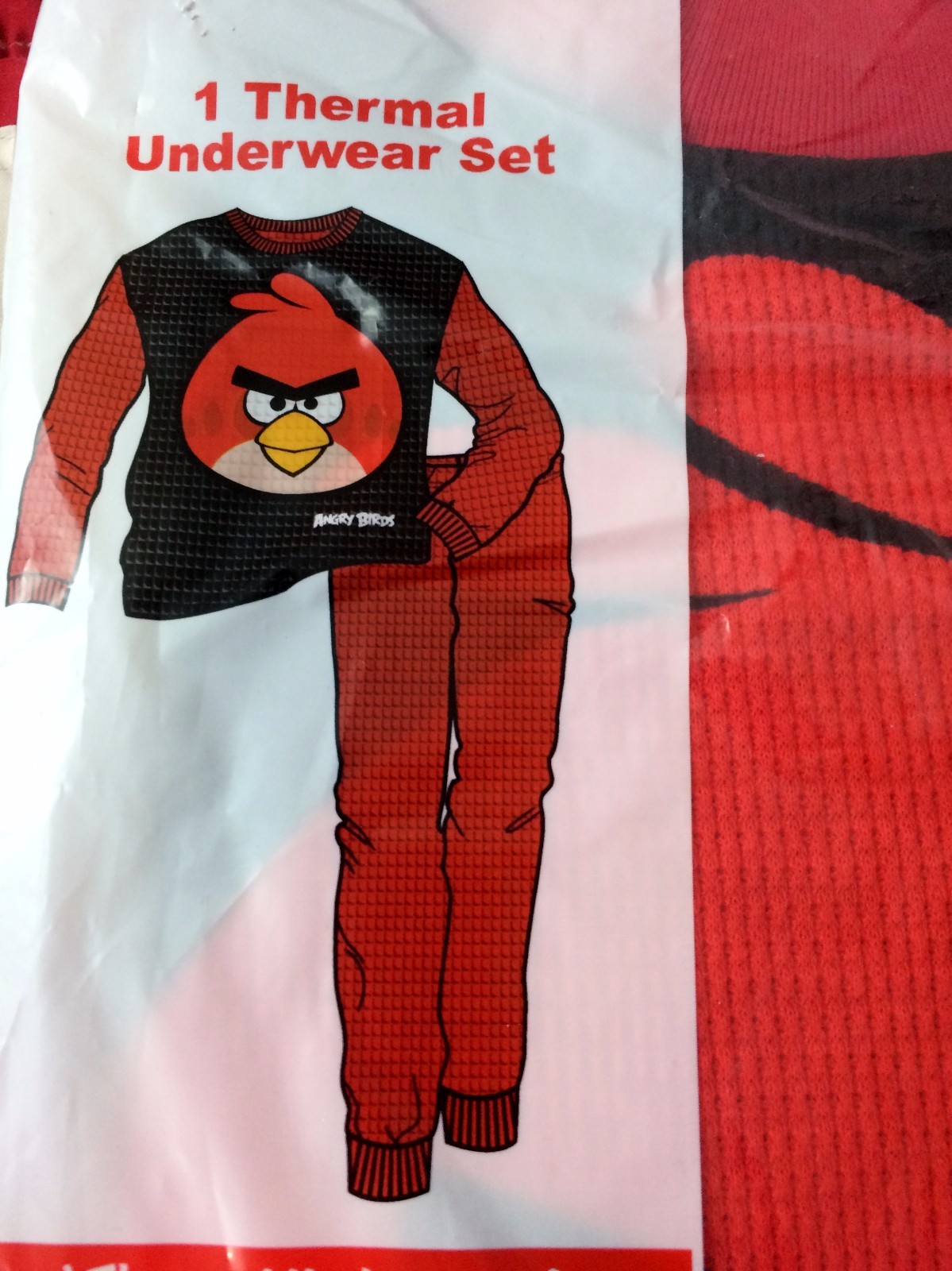 Boys Thermal Underwear Angry Bird, size 4,  red & black 100% cotton or pajamas