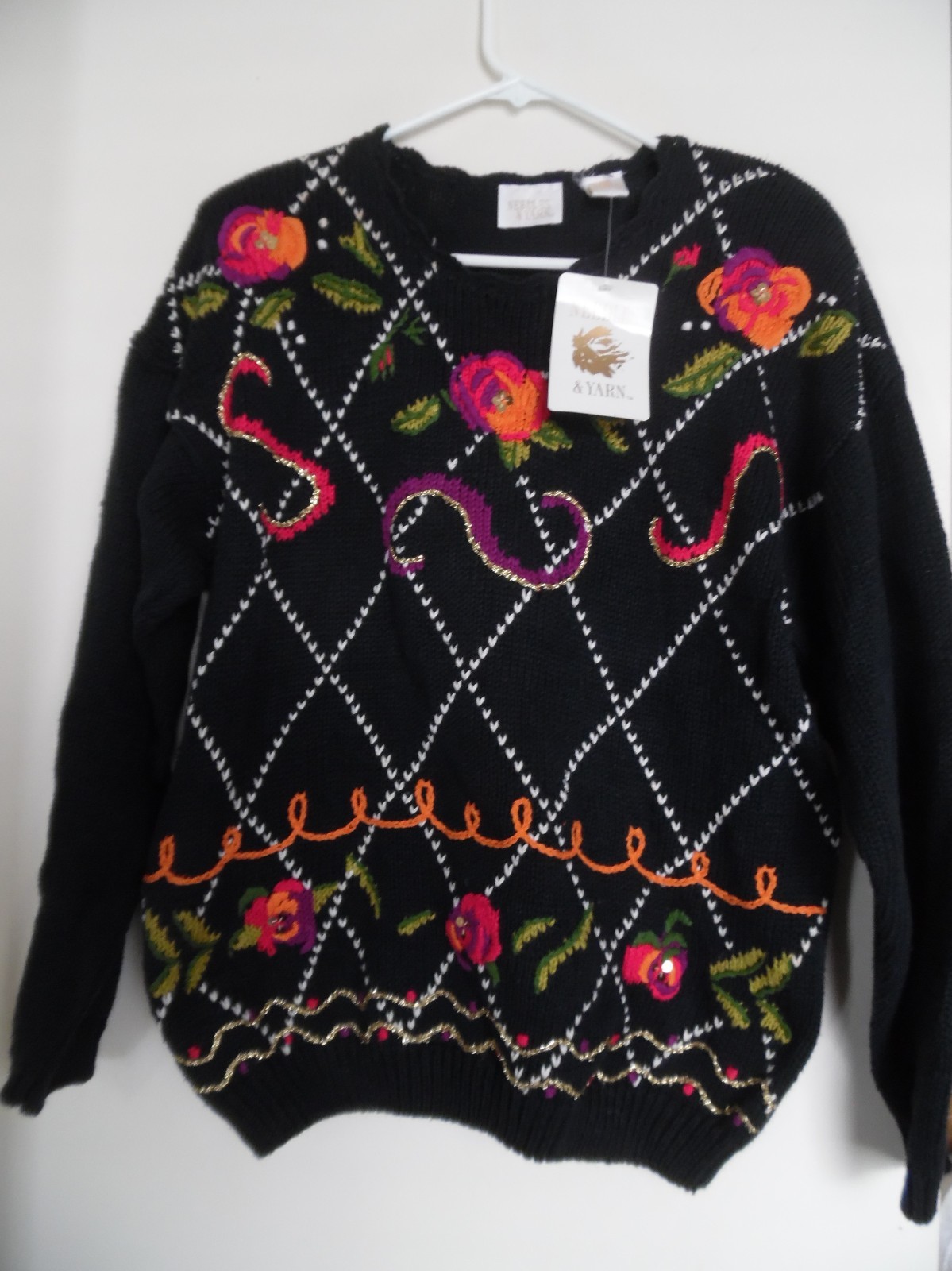 Womens Sweater Top Sz M Vintage Ramie Cotton 80'S Black Knit