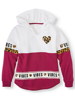 Miss Chievous Girls Burgundy-White Leopard Print Colorblock Vibes Hoodie 7-8 M