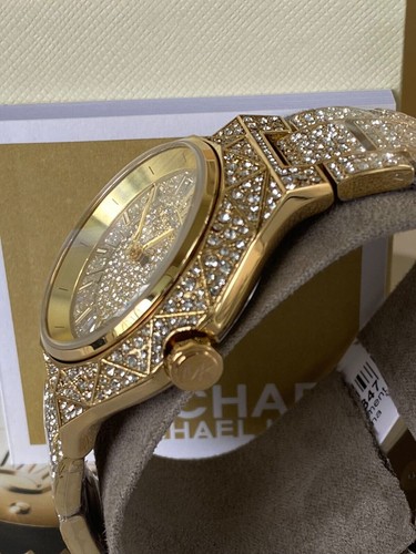 MICHAEL KORS MICHAEL KORS MK7398 RAQUEL PAVE THREE-HAND WOMEN'S GOLD-TONE QUARTZ WRISTWATCH