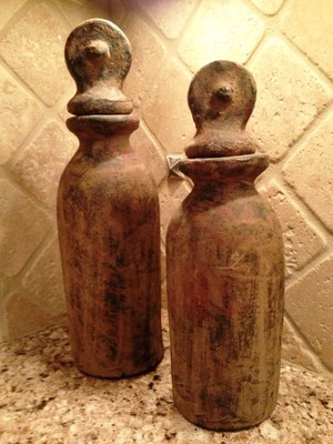 2 Rustic Mediterranean Clay Vessel/Bottles with Stopper Tops