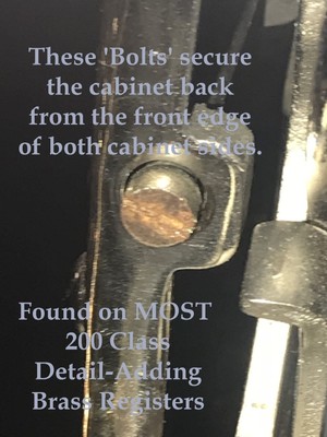 PAIR Sm Mdl. 211 Brass Nat'l. Candy Store Cash Register CABINET BACK FRAME BOLTS